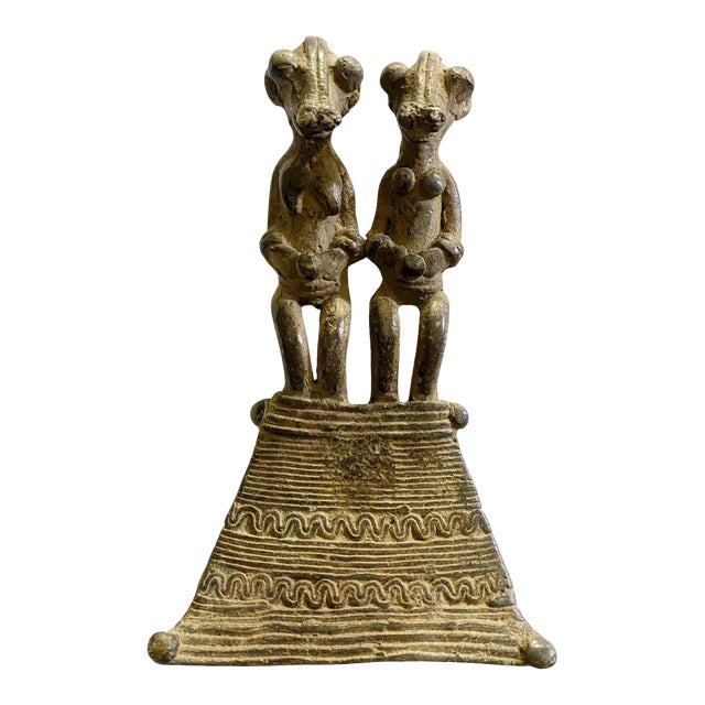 Vintage Lobi Bronze Amulet /Gold Weight Couple Pendant 5" H For Sale
