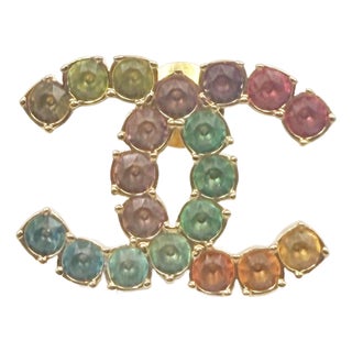 Chanel Gold CC Rainbow Colorful Gem Pin For Sale