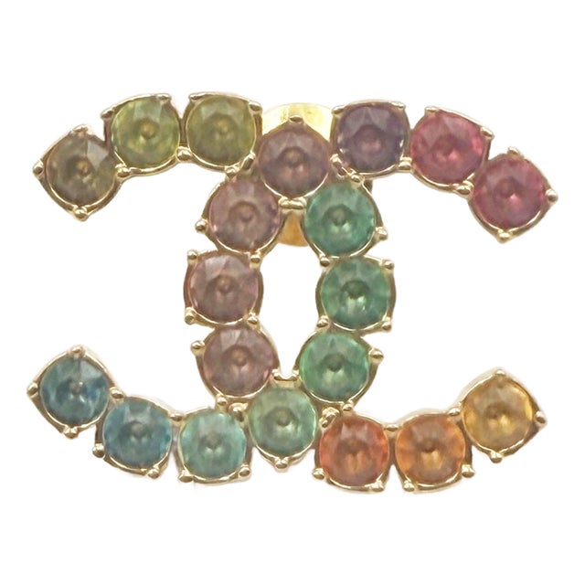 Chanel Gold CC Rainbow Colorful Gem Pin For Sale