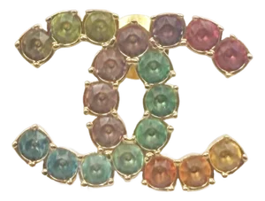 Chanel Gold CC Rainbow Colorful Gem Pin