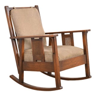 Stickley Brothers Antique Mission Oak and Cane Arts & Crafts Rocking Chair, Circa 1910 For Sale