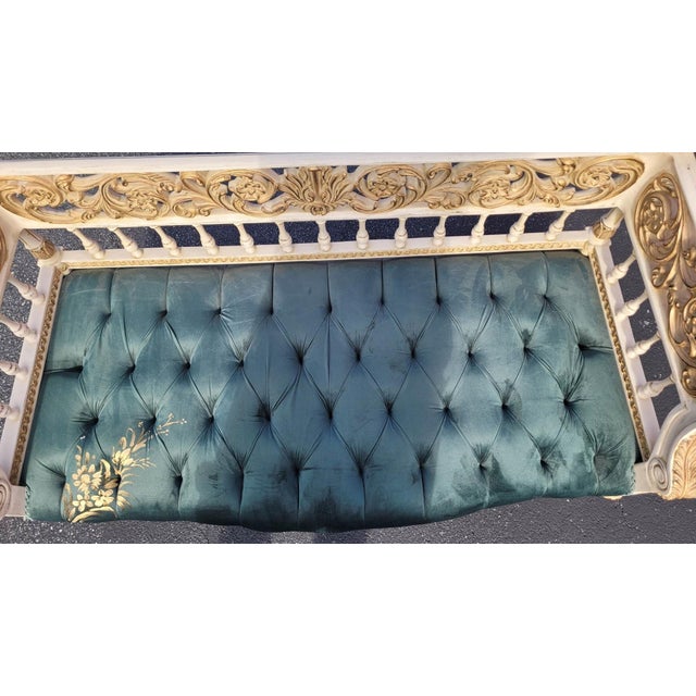 Green French Louis XVI Sofa Green Velvet Gold Painting For Sale - Image 8 of 8