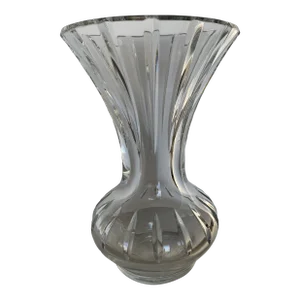 Vintage Large Baccarat Flared Crystal Vase With Deep Cut Fluted Sides