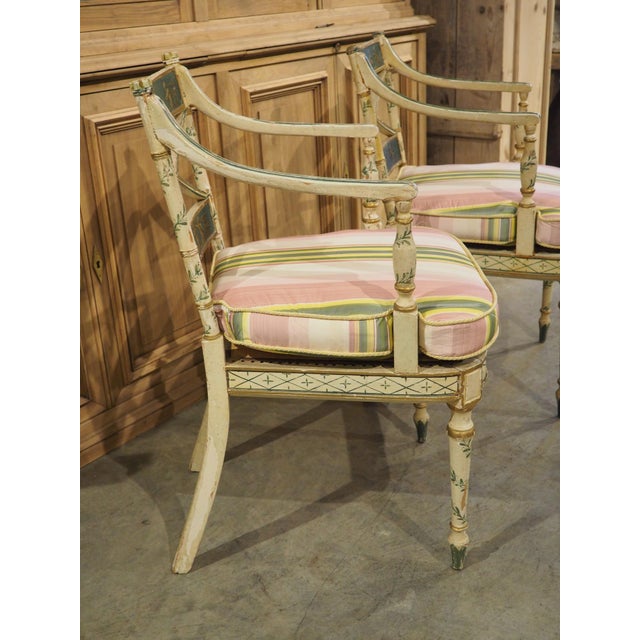 Pair of Northern Italian Neoclassical Painted Wooden Armchairs, Circa 1830s For Sale - Image 10 of 18