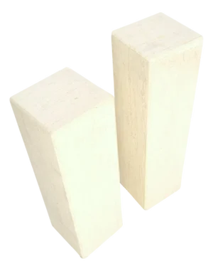 Mid-Century Modern Square Beveled Tall Travertine Marble Pedestals End Tables