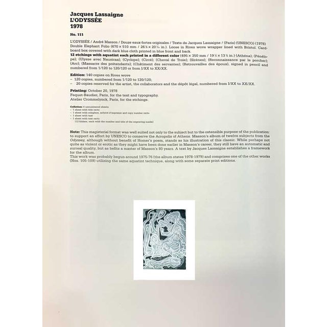 Modern Modern Andre Masson 25x19in Etching Hand Signed & Numbered "Penelope" * with Frame For Sale - Image 3 of 10