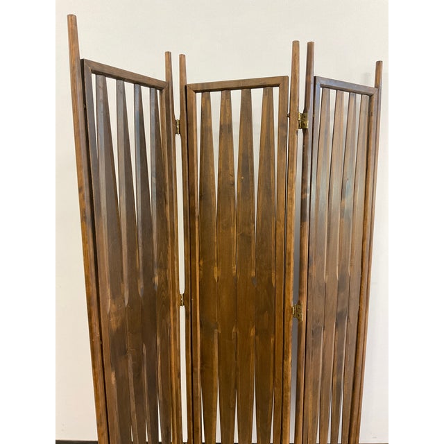 Vintage Walnut Three Panel Geometric Room Divider. For Sale - Image 12 of 18