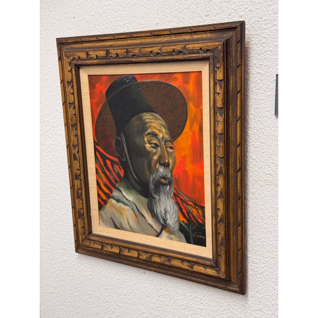 Design Plus Gallery presents a Vintage Oil on Canvas Painting by J. Lamm. This hand-painted portrait captures a dignified...