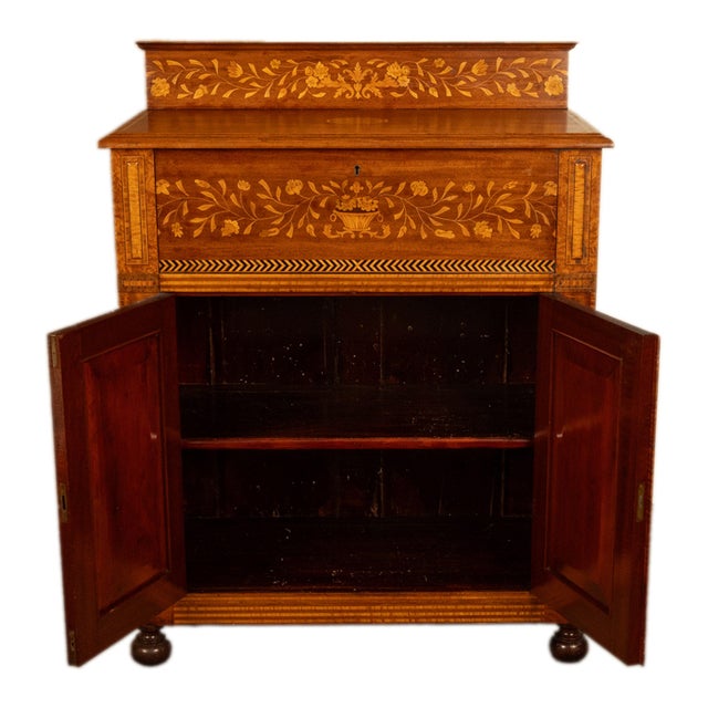 Antique 19th Century Dutch Inlaid Walnut Floral Specimen Wood Marquetry Cabinet 1860 For Sale - Image 9 of 18