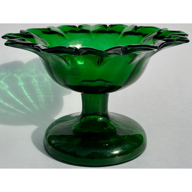 Emerald Green Pressed Glass Compote, 19th Century, Petal Form For Sale - Image 4 of 7