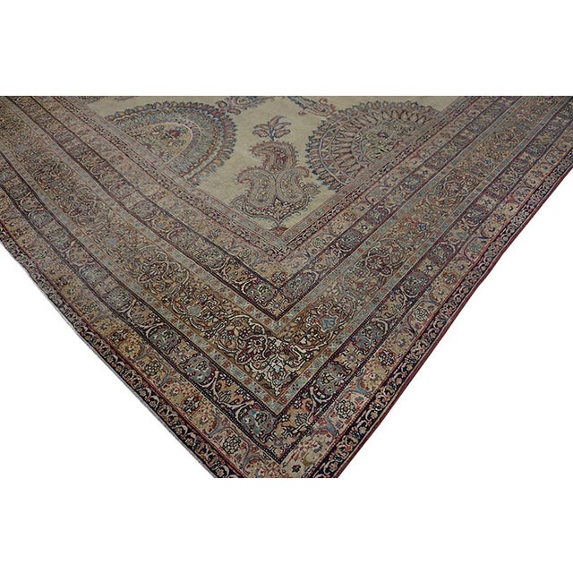 Amazing Tan-Ecru Background Color Medallion Design Antique Persian Kirman Laver Rug For Sale - Image 11 of 12