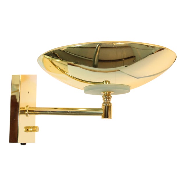 Vintage Mid Century Modern Brass Flying Saucer Wall Sconce For Sale