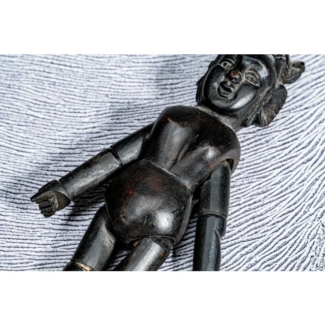 Wood Amazing Pair Hand Carved Antique Wood Chinese Dolls Asian Folk Art For Sale - Image 7 of 14