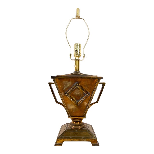 Antique Bradley & Hubbard Arts & Craft Style Brass and Copper Table Lamp For Sale