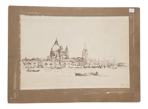 Early 20th Century Brown Wash Sketch of Venice, Italy C.1910