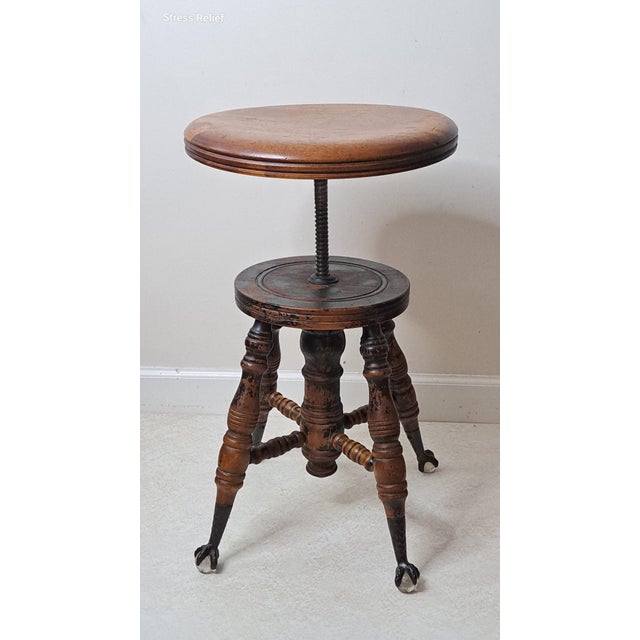 Late Victorian Adjustable Piano Stool With Glass Ball & Claw Feet, Circa 1880-1900 For Sale - Image 4 of 15