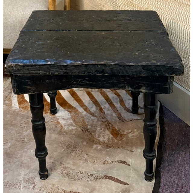 Mid-Century Modern Rustic Dark Finish Side Table With Turned Legs For Sale - Image 3 of 5