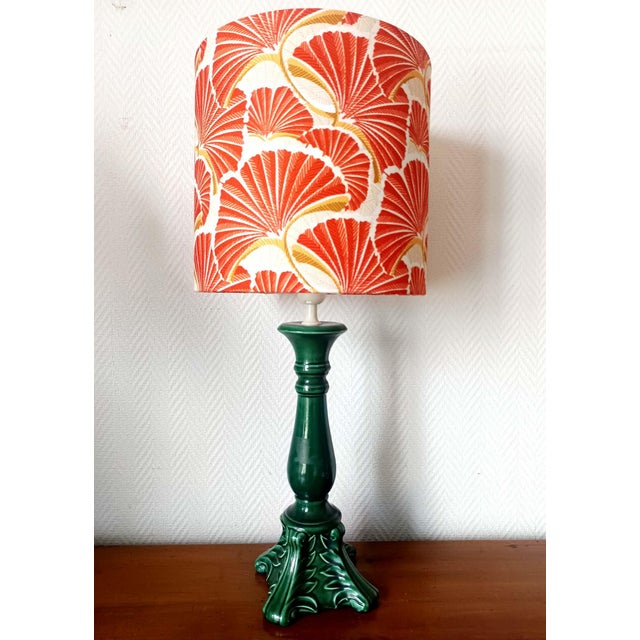 Vintage Green Ceramic Lamp and Custom-Made Lampshade, 1950s For Sale - Image 10 of 10