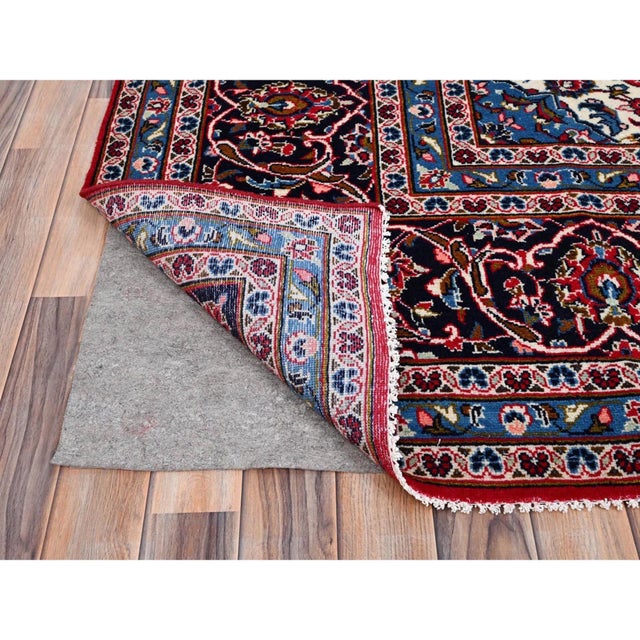 Red 1960 Red Worn Wool Hand Knotted Vintage Persian Kashan Dense Weave Pure Wool Soft Rug For Sale - Image 8 of 12