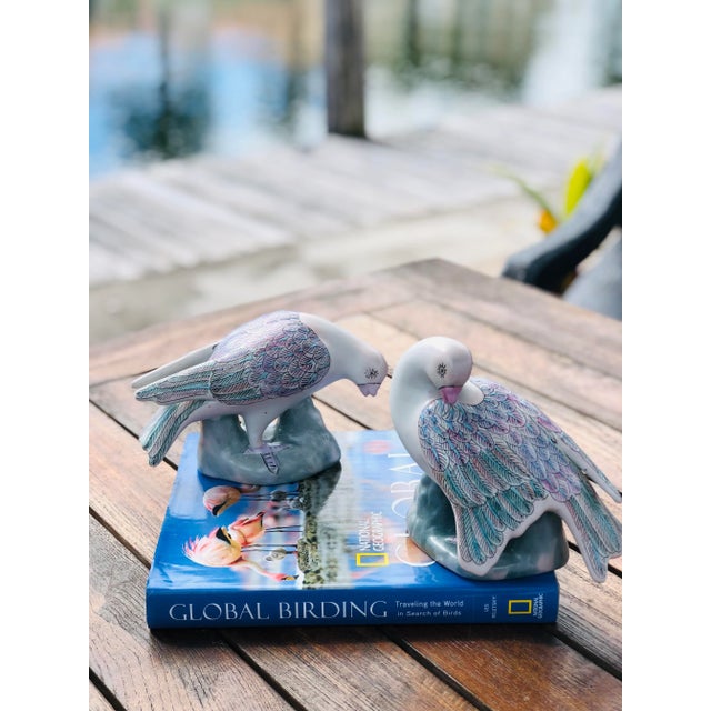 Mint Vintage Qing-Style Chinese Export Porcelain Bird Figurines- a Pair For Sale - Image 8 of 10