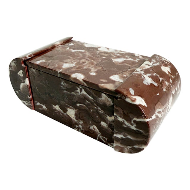 1940s Art Deco Rosso Marble Vanity Box With Rounded Sides For Sale