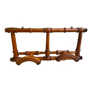 Early 20th Century Cottage Country Rustic French Carved Faux Bamboo Hat & Coat Wall Rack Folding For Sale