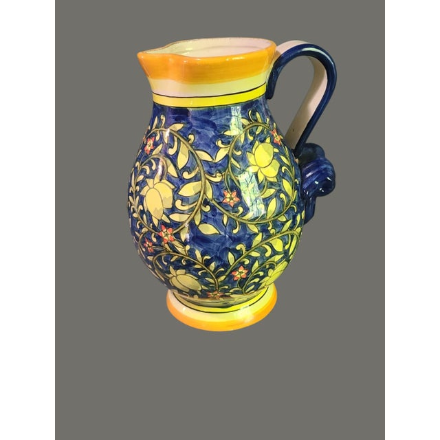 Blue Vintage Hand Painted Colorful Ceramic Talavera Pitcher For Sale - Image 8 of 9