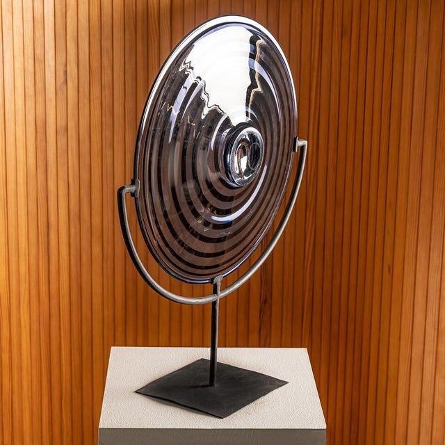 Blue Sculptural Blue Murano Glass Plate with Optical Spiral, Italy, 1960s-1970s For Sale - Image 8 of 9