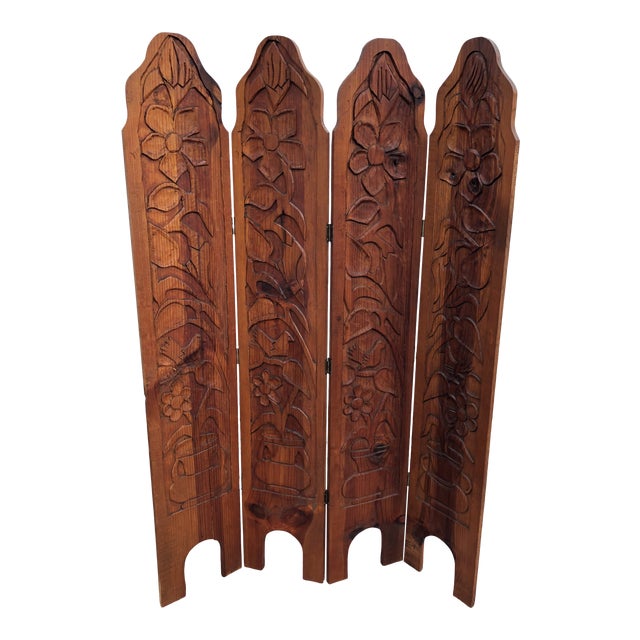 Vintage Carved Wood Folding Screen Room Divider Chairish