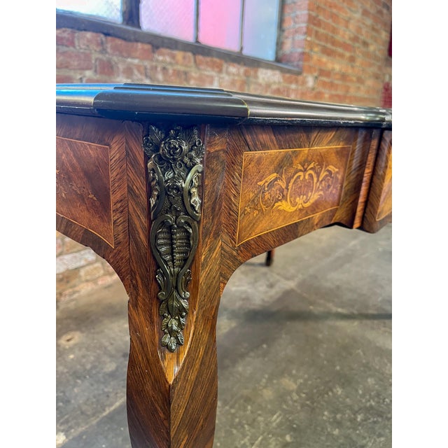 Brown Early 20th Century Louis XV Style Inlaid Writing Desk With Bronze Mounts For Sale - Image 8 of 12