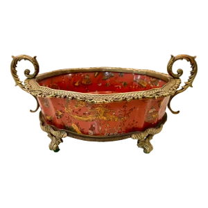 1990s Hand-Painted Asian Theme Planter Urn Bowl Container