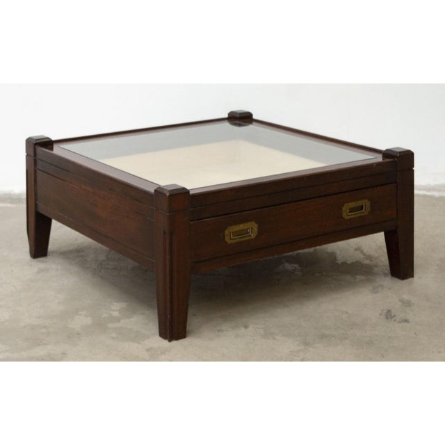 Brown Coffee Table in Walnut with Glass Top For Sale - Image 8 of 17