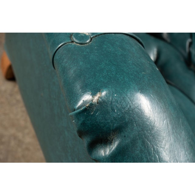Teal Vintage Tufted Armchair and Ottoman Set in Teal For Sale - Image 8 of 10