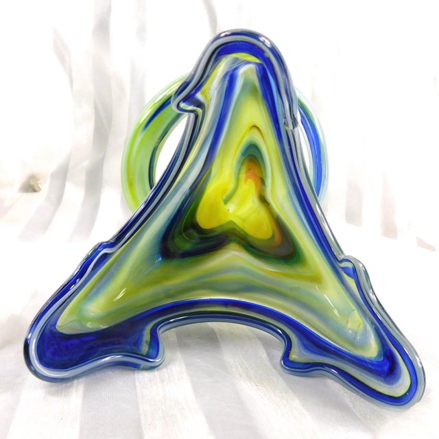 1980s Blue and Yelow Art Glass Vase For Sale In San Francisco - Image 6 of 6