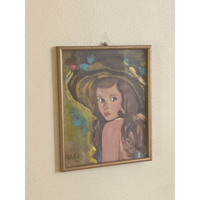 Cerulean Vintage Portrait of a Girl by Artist Ruth K S - Framed For Sale - Image 8 of 9