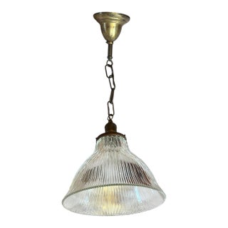 Holophane Flat Bottom Shade on Original Old Brass Holder, Circa 1920 For Sale