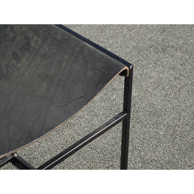 Black Bench With Leather Seat Stool W Metal Frame #1 For Sale - Image 10 of 12