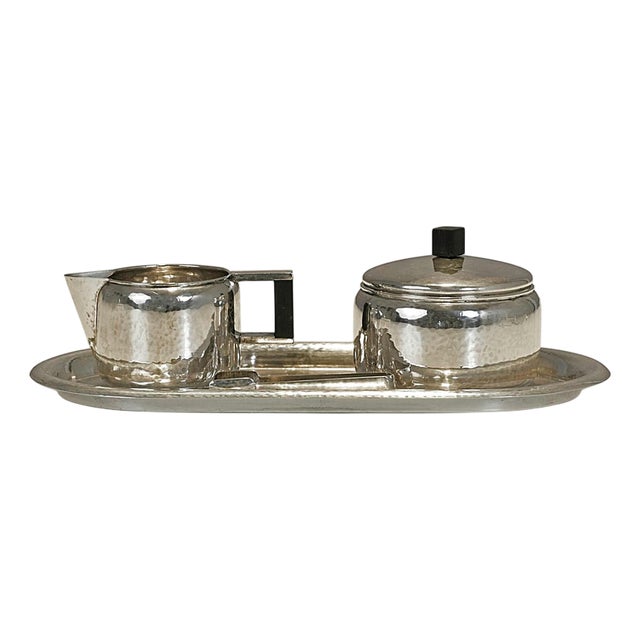 Art Deco Sugar and Cream Set in Silver, Germany, 1930s, Set of 3 For Sale