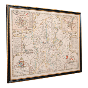 Antique Stafford County Map, English, Atlas Engraving, 17th Century, Cartography