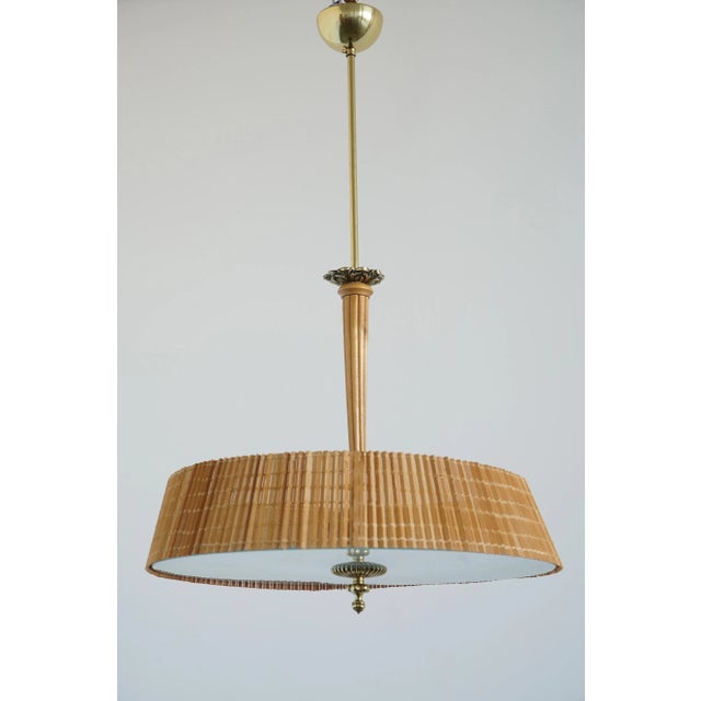 Paavo Tynell's ceiling light with hand painted glass diffuser by Kyllikki Salmenhaara, manufactured by Taito Oy,Finland....