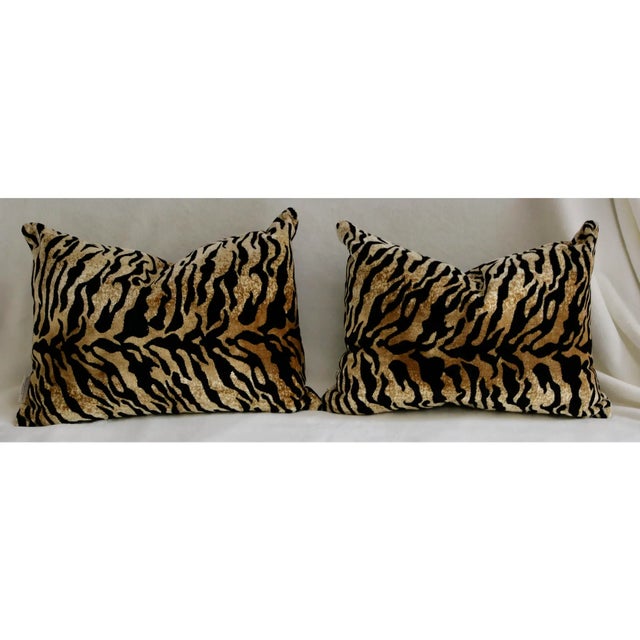 Vintage Tiger Striped Velvet Lumbar Pillows - A Pair For Sale In Charlotte - Image 6 of 6