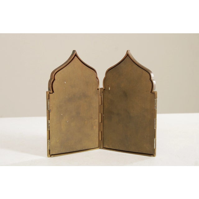 Metal Antique Russian Polyptych With Enamel Travel Icon For Sale - Image 7 of 12