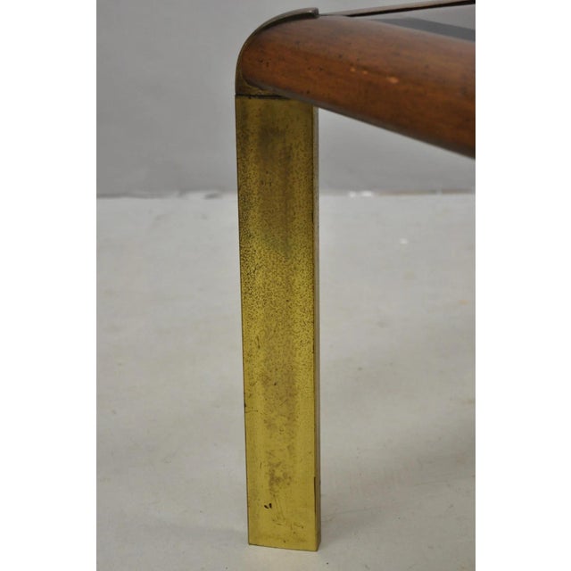 Vintage Lane Mid Century Modern Sculpted Brass Metal Wood Glass Top Coffee Table For Sale - Image 10 of 14