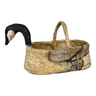 Mid Century Handmade Paper Mache Goose Basket For Sale