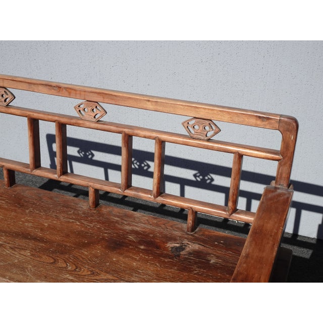 Wood Vintage Rustic Chinoiserie Teak Bench W Two Drawers For Sale - Image 7 of 17