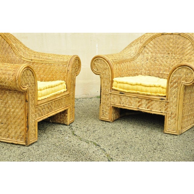 Late 20th Century Ralph Lauren Attr. Large Woven Wicker Rattan Club Lounge Chairs - A Pair For Sale In Philadelphia - Image 6 of 12