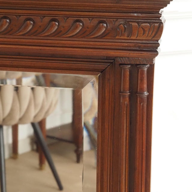 Wood Large Neo-Renaissance Wall Mirror in Walnut, 1890 For Sale - Image 7 of 10