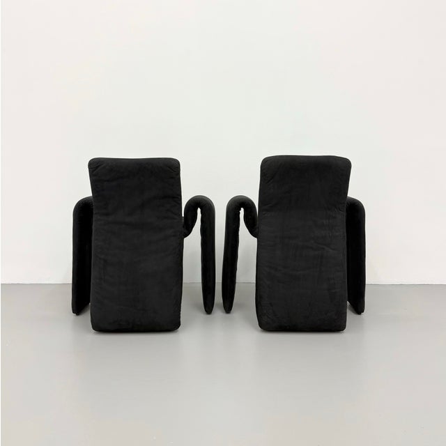 Animal Skin Vintage Postmodern Black Suede Sculptural Lounge Chairs – Pair For Sale - Image 7 of 7