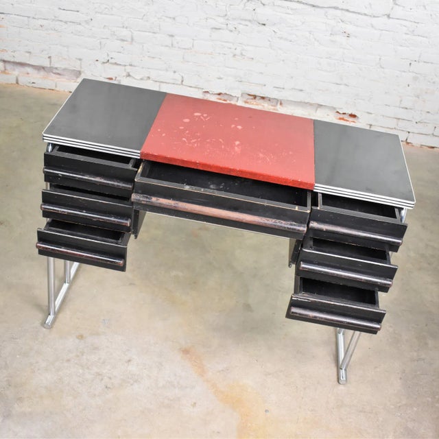 Art Deco Machine Age International Style Chrome & Black Desk Gilbert Rohde Attribution For Sale - Image 6 of 13