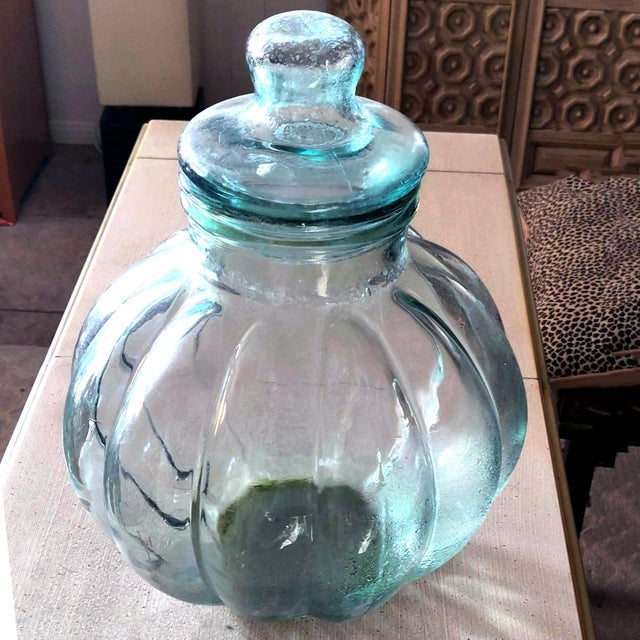 Extra Large Clear Glass Green Tint Gourd Shaped Lidded Apothecary Jar